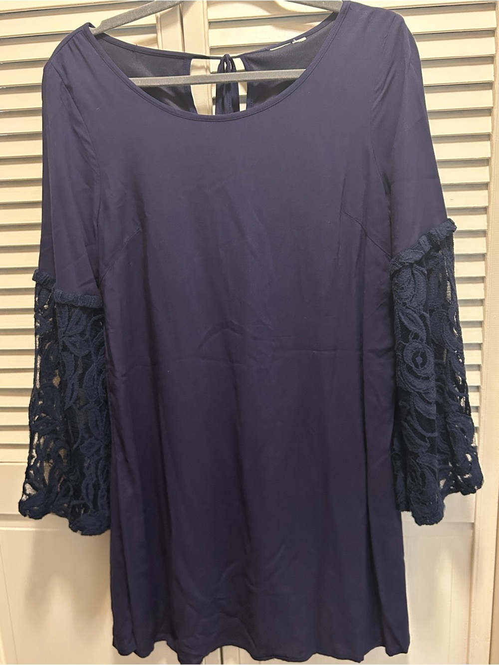 Navy Lace Sleeve Shift Dress